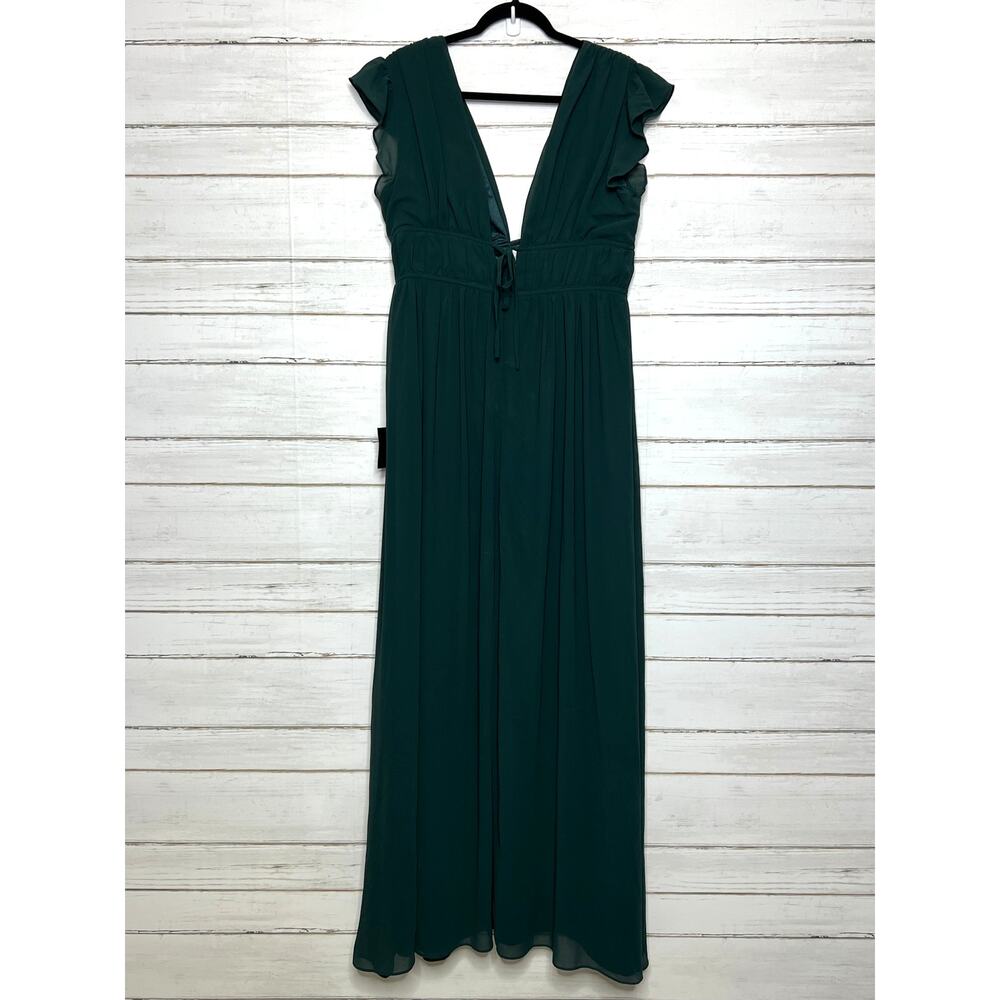Lulu's Forest Green Maxi Dress with Deep V and Front Slit - Picture 3 of 9